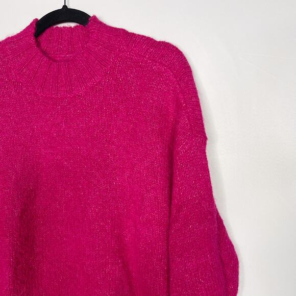 Pistola XS Fuchsia Pink Carlen Mock Neck Sweater Fuzzy Rib Trim Plush Oversized - Picture 3 of 11